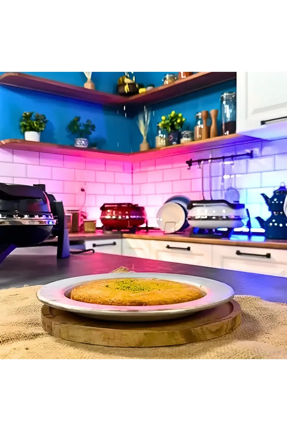 Büyük Boy Künefe Tabağı Ve Pişirme Tepsisi Fırına Girebilir Hafif Dayanıklı Tatlı Tepsisi Gümüş - 31 Cm