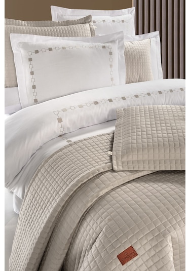 Elegante %100 Pamuk Saten Yatak Örtüsü Seti Bej Bej