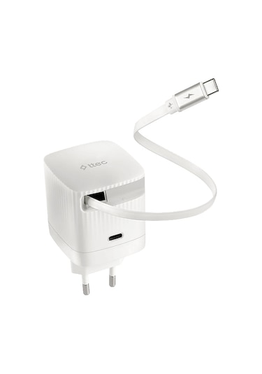 Ttec Smart Charger Gan 65W PD Usb-c + Dahili Usb-c Şarj Kablosu 2SCG05B Seyahat Hızlı Şarj Aleti - Beyaz