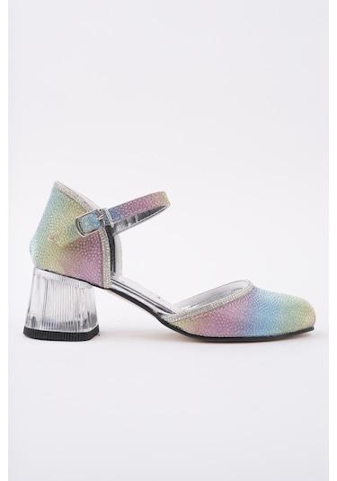 Muggo Else Bilekten Bağlamalı Simli Kız Çocuk Kısa Topuklu Ayakkabı Mor