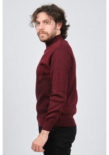 Ateş Triko Erkek Yarım Balıkçı Yaka Desenli Kazak 6091804 Bordo Bordo