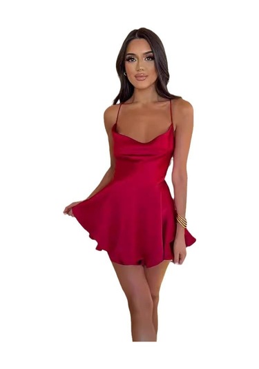 Yaz Kadın Elbise Kısa Seksi İnce İnce Sırtı Açık Düz Renk Askılı Elbiseler Koyu Kahverengi