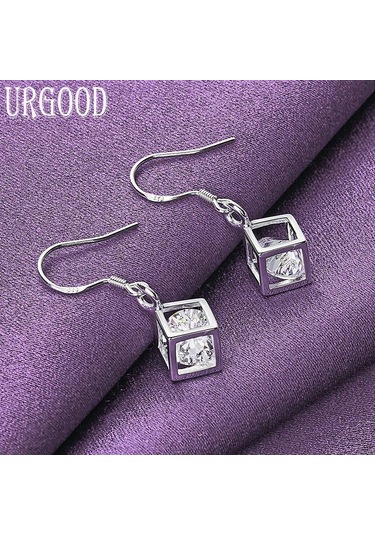 925 Ayar Gümüş Aaa Zirkon Kare Damla Küpe Takı