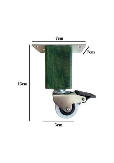 Kale Ahşap Tekerli Ayak Mobilya Masa Ve Dolap Tekerli Ayağı Frenli 15cm Yeşil 2 Adet Kayın Yeşil