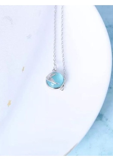 925 Ayar Gümüş Kristal Mavi Taşlı Balık Kuyruğu Kolye