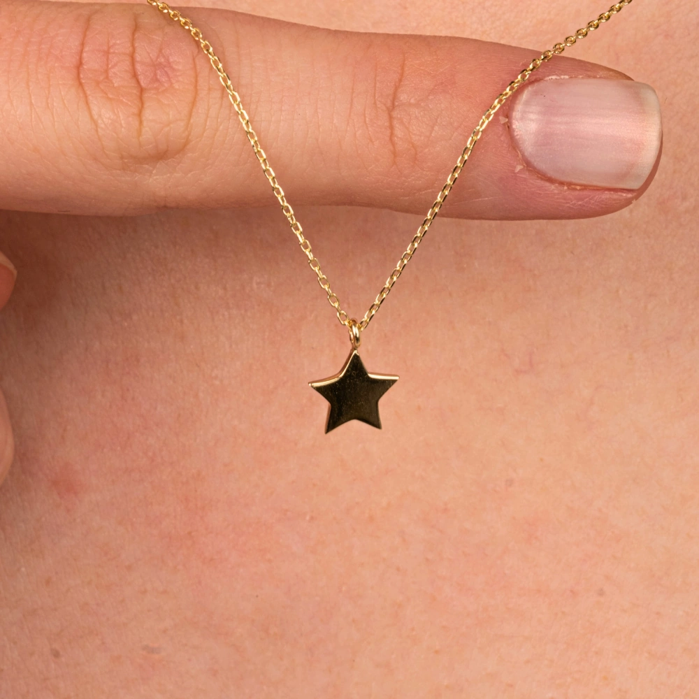 Gümüş Kolye - Minimal Yıldız 925 Ayar Gümüş Kolye Sarı