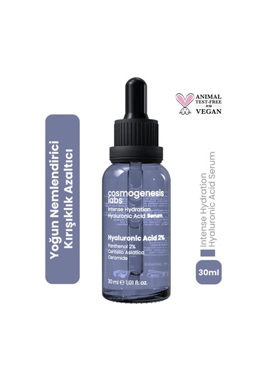 Cosmogenesis Labs Hyaluronik Asit Serum 30ml - Yoğun Nemlendirici Kırışıklık Karşıtı Vegan (%2 Hyaluronik Asit)