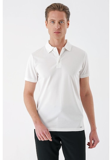 Slim Fit Düğmeli Polo Yaka Pamuklu Beyaz Tişört Ts 879 Beyaz
