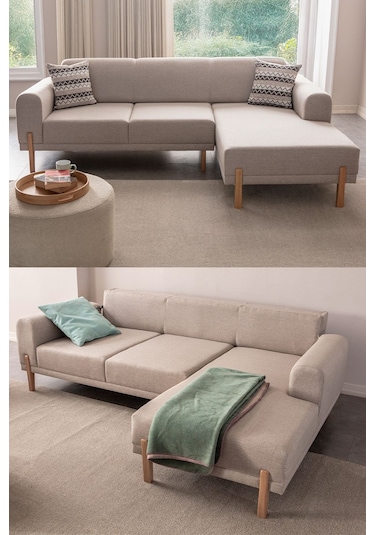 Mocha Sırt Mekanizmalı Köşe Koltuk Takımı Krem