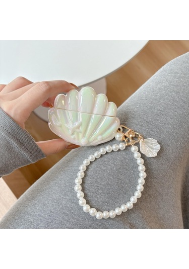 Folinda Airpods Uyumlu 4 Kılıfı Silikon 3d Deniz Kabuğu Desenli Parlak Renkli Perl Zincirli Koruyucu Kılıf Diğer