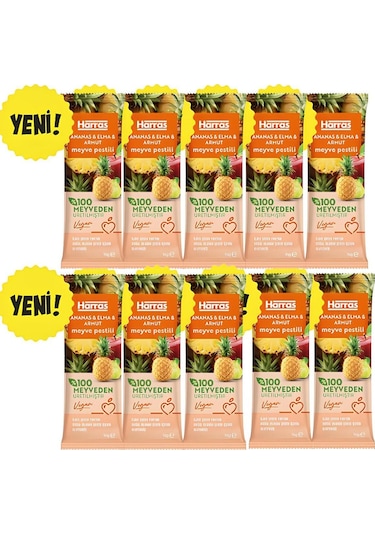 Vegan Meyve Pestili Ananas Elma Ve Armut 14gr X 10 Adet