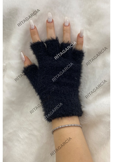 Peluş Kesik Parmak Eldiven Siyah1