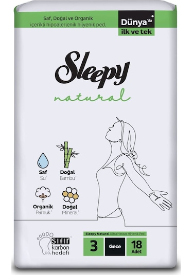 Sleepy Natural Ultra Hassas Hijyenik Ped Gece 18 Adet Ped