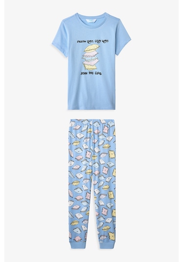 Penti Mavi Kız Çocuk Pillow Pamuklu Pijama Takımı