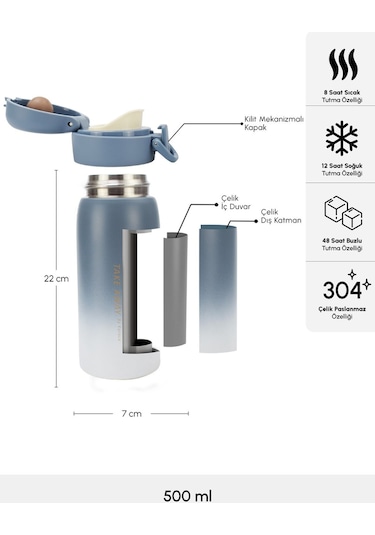 Karaca Skyfall Çelik Sızdırmaz Termos Mavi 500 ml