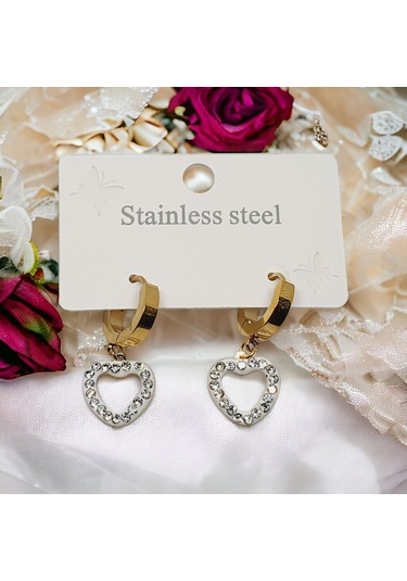 Kesebe Altın Renkli Çelik Minik Taşlı Küpe Çok Renkli