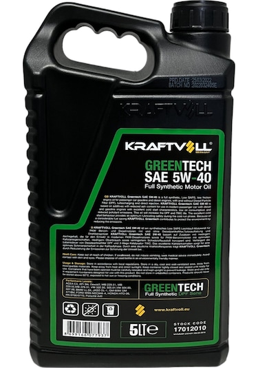 Kraftvoll Germany Green Tech 5W-40 Tam Sentetik Motor Yağı 5 L