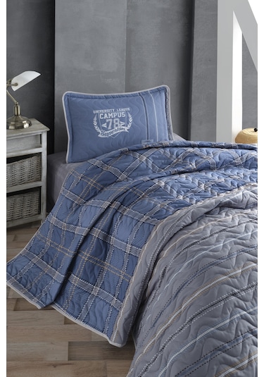 Clasy %100 Pamuk Campüs V2 Tek Kişilik Yatak Örtüsü Mavi