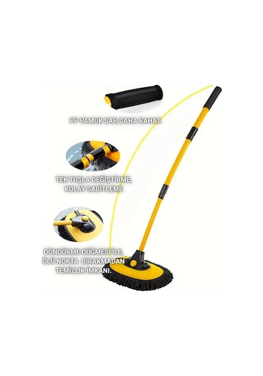 Polham 100cm Uzayabilen Teleskopik Saplı Kuru Islak Araç Temizleme Fırçası, İz Ve Çizik Bırkaz Fırça