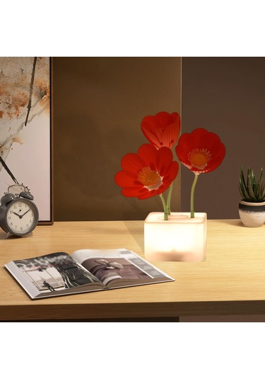 Homyl Otomatik Blooming Çiçek Gece Işık Yatak Odası Ekran Kırmızı Çok Renkli