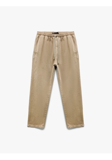 Koton Cep Detaylı Pamuklu Straight Fit Beli Bağcıklı Gabardin Pantolon Bej 6wam40045hw Ekru