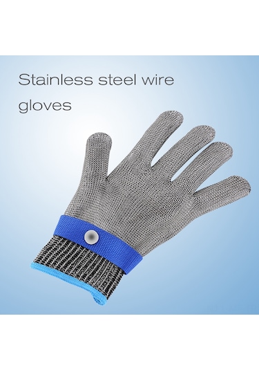 Mufunye M Beden Çelik Tel Eldiveni Tek Adet - Kesiciye Dayanıklı, Pikanç Ve Çizik Korumalı, Saçaklı Mavi, Sağ-sol El Uyumlu