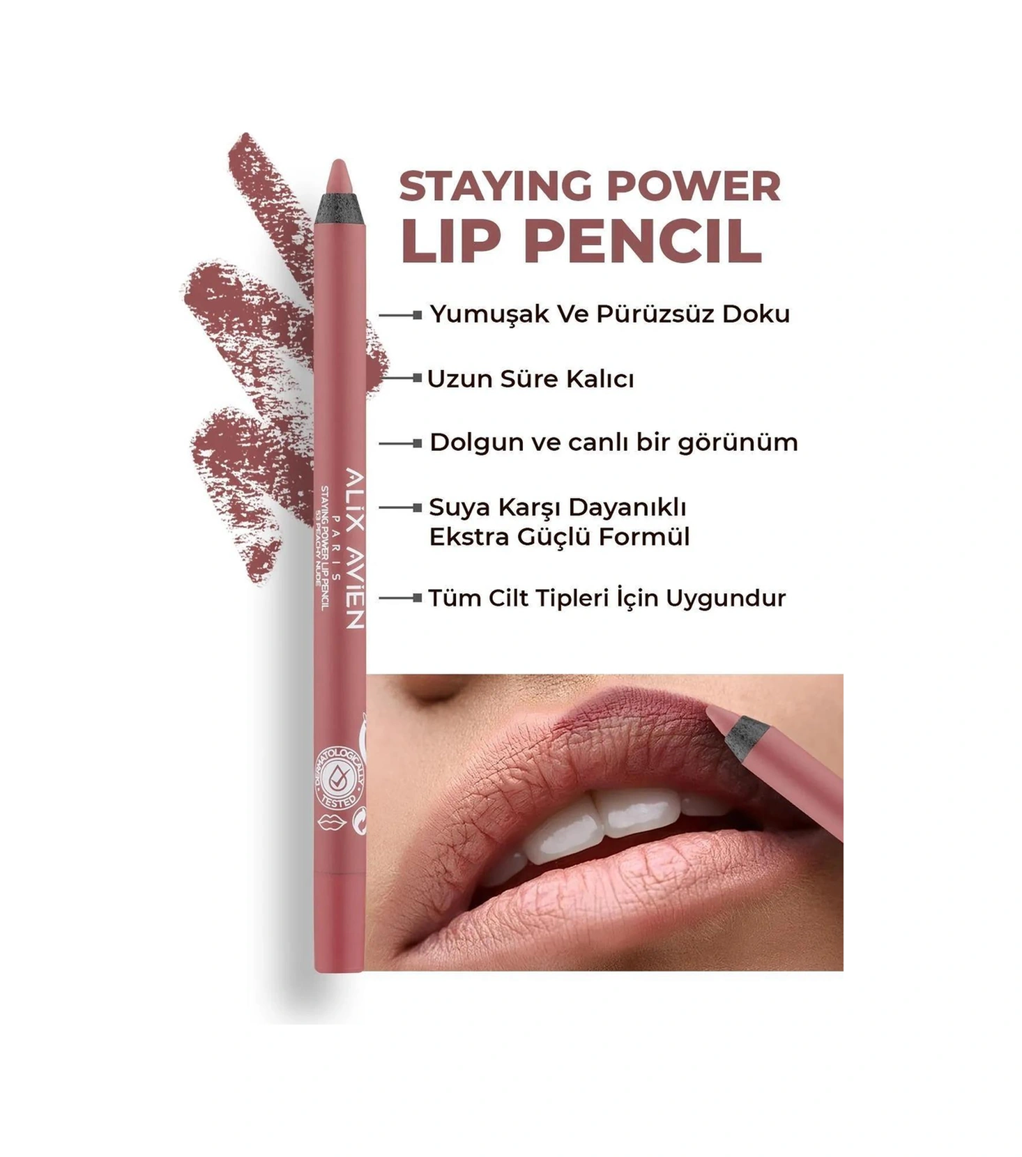Alix Avien Suya Dayanıklı Uzun Süre Kalıcı Dolgunluk Etkili Yumuşak Uçlu Dağılma Yapmayan Dudak Kalemi Seti
