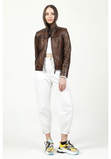 Dericlub Yb-2107 Gerçek Deri Kadın Mont Camel