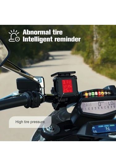 Xuweiwei Ynf Siyah Motosiklet Lastik Basınç İzleme Sistemi Lcd Ekranlı Ip67 Kablosuz Güneş Şarj Otomatik Alarm Algılama Motosiklet Aksesuarı