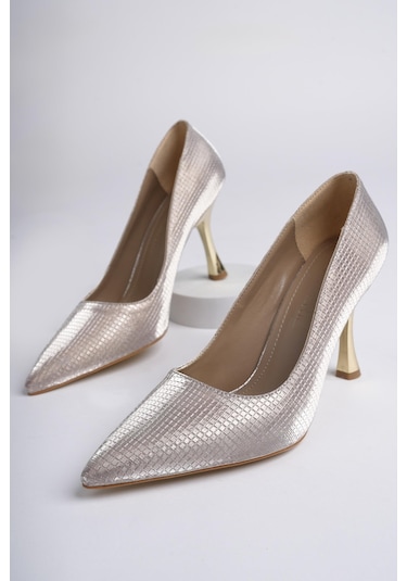 Muggo Yowel Garantili Sivri Burun Kadın Topuklu Stiletto Ayakkabı Rose Pudra