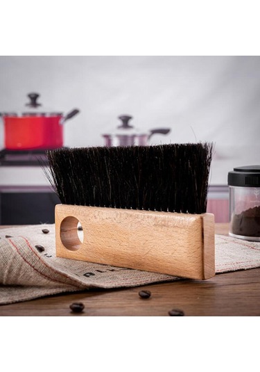 Suntek Kahve Değirmeni Makinesi Temizleme Fırçası Ahşap Saplı Dikdörtgen Delikli