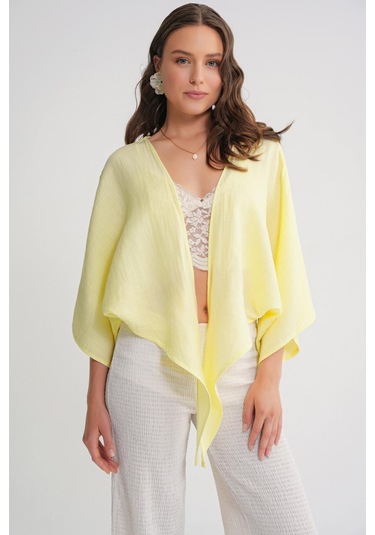 4723 Kadın Önü Bağlamalı Bolero Bluz Sarı Sari
