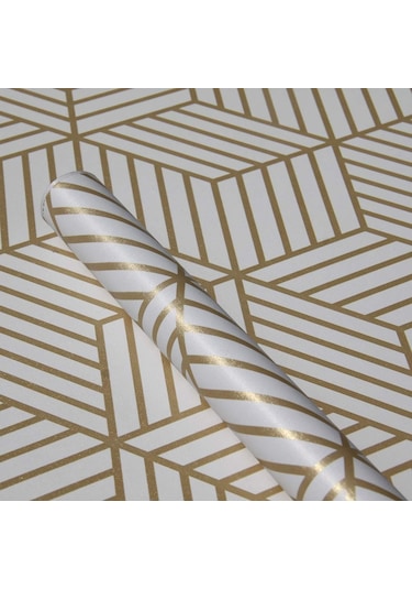 Altın Ve Beyaz Geometrik Altıgenler Soy Ve Yapıştır Duvar Kağıdı 17,7 X 393 Altın Çizgili Duvar Kağıdı Dekorasyonu