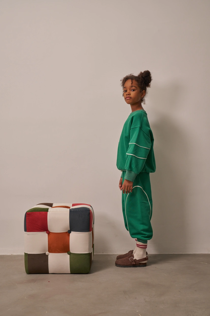 Yeşil Asimetrik Cep Detaylı Oversize Çocuk Alt Üst Takım Yeşil