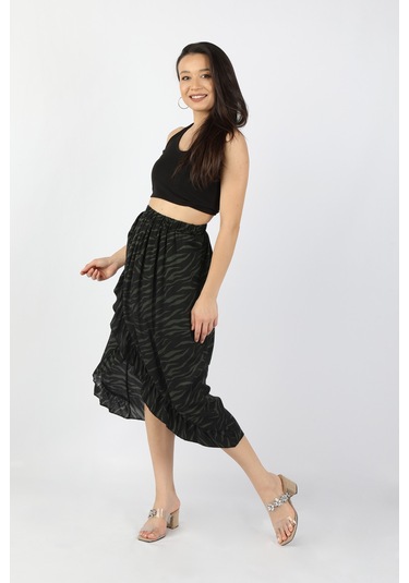 Kadın Fırfırlı Viskon Etek Çok Renkli