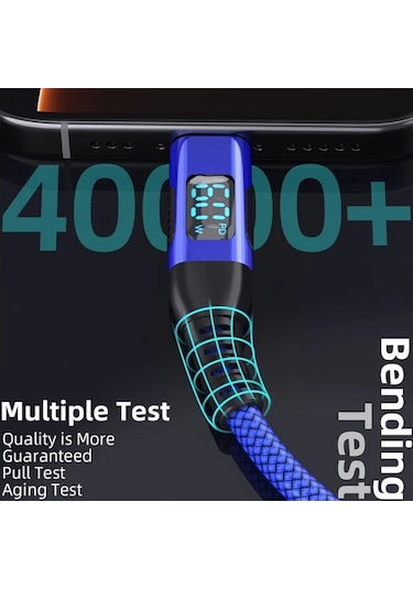 Willowhaven 1 Adet 60w Dijital Ekranlı Usb Type C Hızlı Şarj Kablosu 10ft Kırmızı