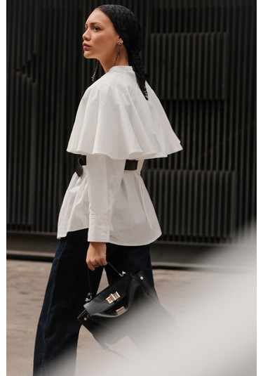 Pelerinli Tasarım Gömlek Ekru Ekru