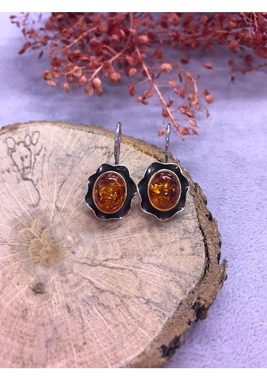 Nsa Gümüş Kehribar Taşlı Gümüş Küpe 925 Ayar N11.65662