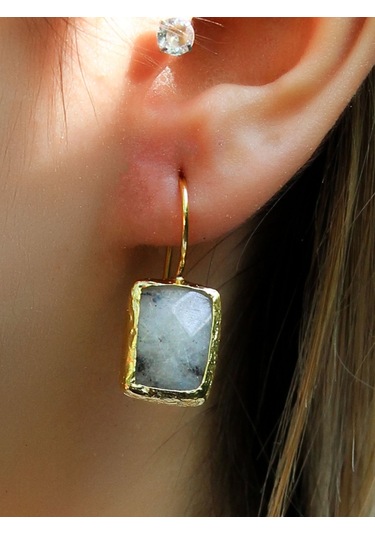 Doğal Taş Aytaşı Doğal Taşlı Gold Kaplama Kadın Küpe Euku3ayg Beyaz