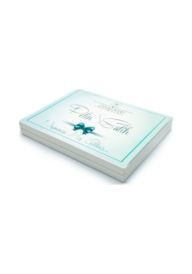 İsimli Söz Nişan Çikolatası 72 Adet Madlen Mavi Kurdela