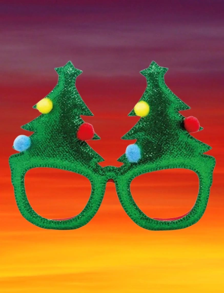 Yılbaşına Özel Lüks Gözlük Kadife Ağaçlı Model Çam Ağacı Yumuşak Hafif Yılbaşı Gözlügü