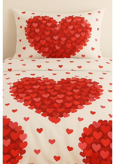 Çift Kişilik Desenli Nevresim + 2 Adet Kapaklı Yastık Kılıfı Koyu Kırmızı