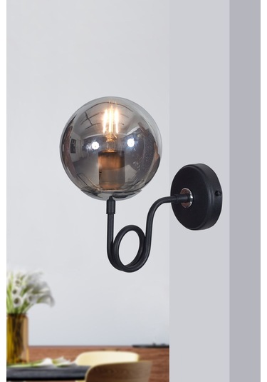 Luzarana Gali Krom-siyah Metal Gövde Füme Camlı Tasarım  Aplik Sarı