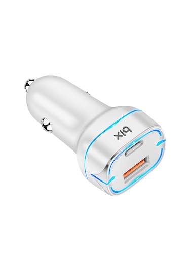 Bix BX-CCP36WT 36W QC 3.0 USB Type-C PD Araç İçi Hızlı Şarj Adaptörü Beyaz