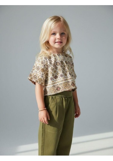 Zekids Kız Çocuk Yüksek Bel Pantolon-16976 Haki
