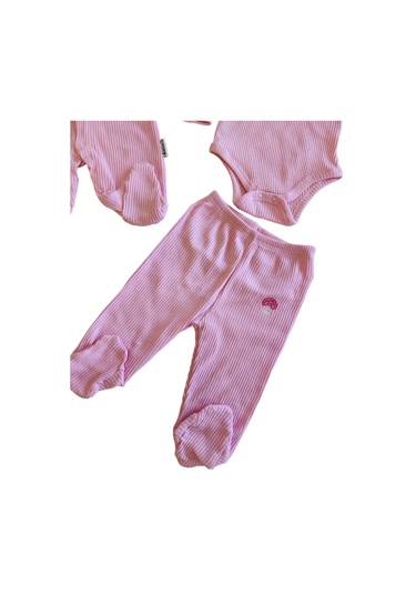 Kız Bebek Tulumlu Patikli Alt Ve Çıtçıtlı Badili Set - Pembe