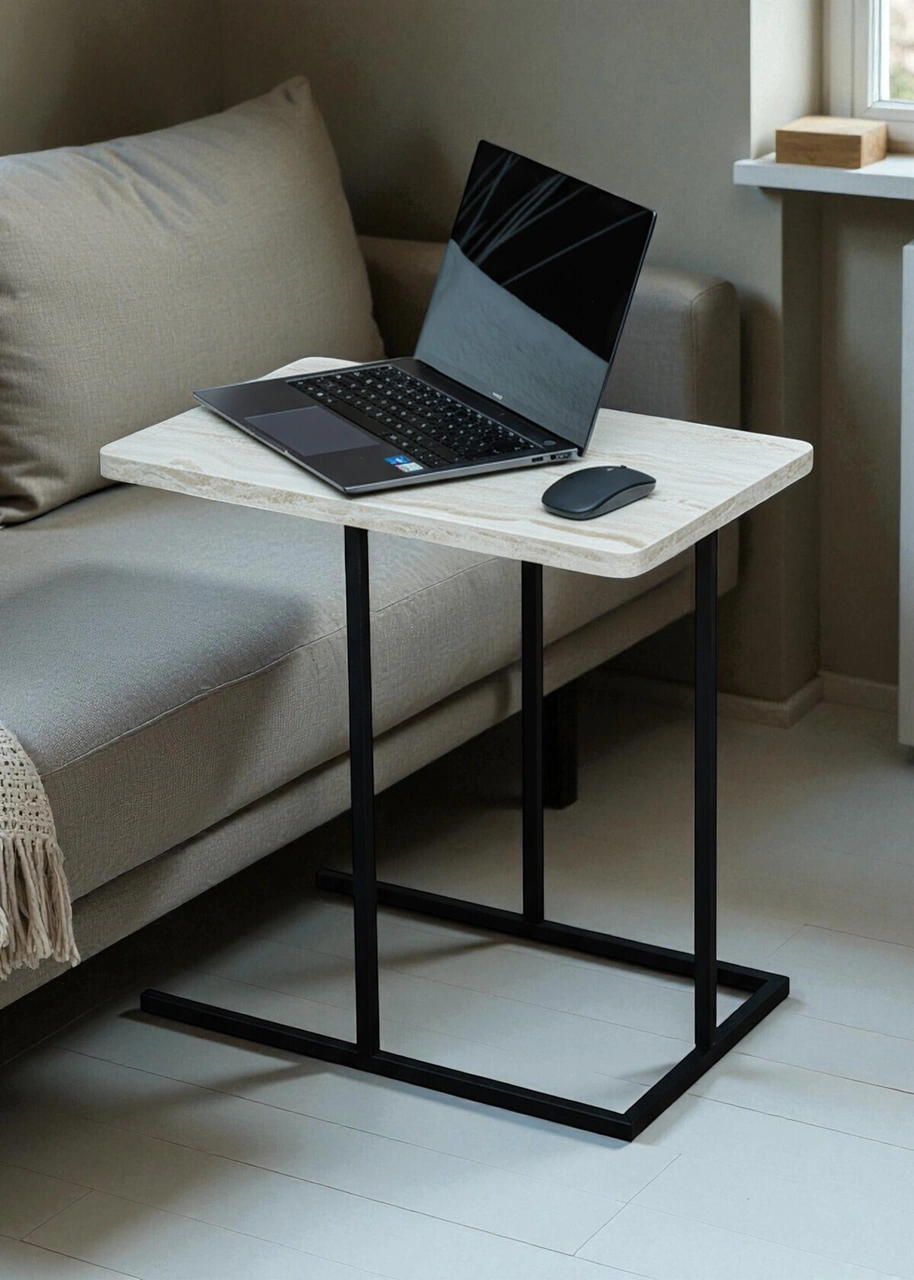 Dekoratif Beyaz Metal Yan Sehpa Ahşap Raflı Koltuk Yanı Servis Sehpası Çok Amaçlı Zigon C Sehpa Beyaz