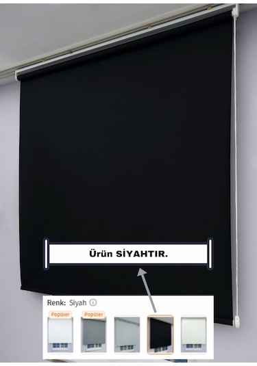 Düz Stor Perde - Kalın Mat Stor Güneşlik Kumaş Keten - Alüminyum Kasa Ve Boru - Eteği Dilimsiz/düz Siyah