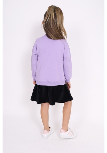 Toontoy Kız Çocuk Göğsü Yazı Baskılı Elbise Lila