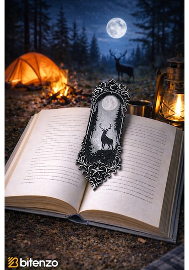 Gece Ve Geyik Silüeti Temalı Kitap Ayracı